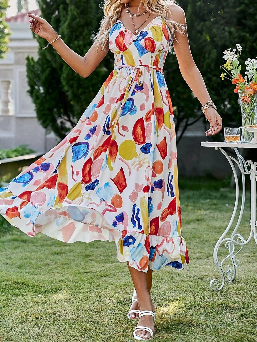  Dresses for Women - Allover Plants Print Ruffle Hem