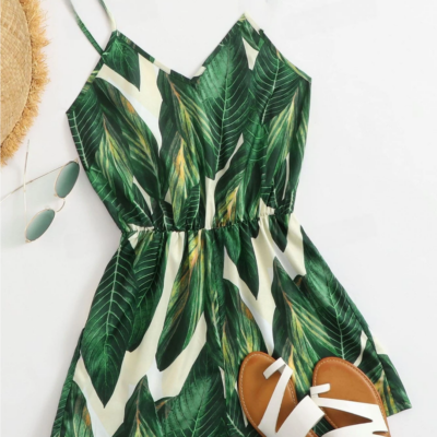 Tropical Print Slip Romper
