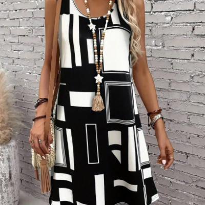 Geometric Pattern Sleeveless Dress