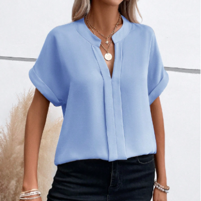 Notched Neck Batwing Sleeve Shirt