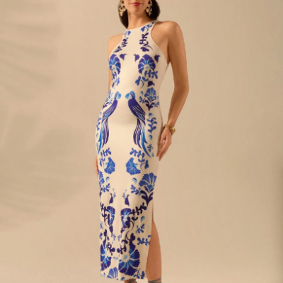 Bohemian Plant & Parrot Dress