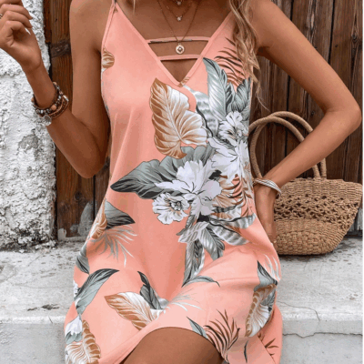 Tropical Print Cut Out Cami Dress