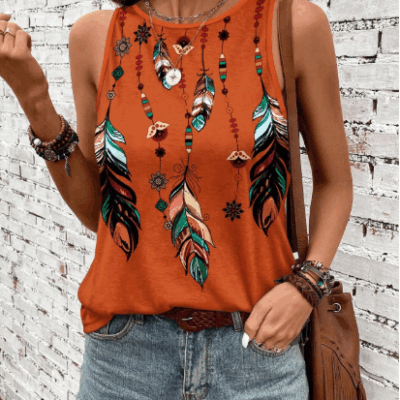 Feather Print Tank Top
