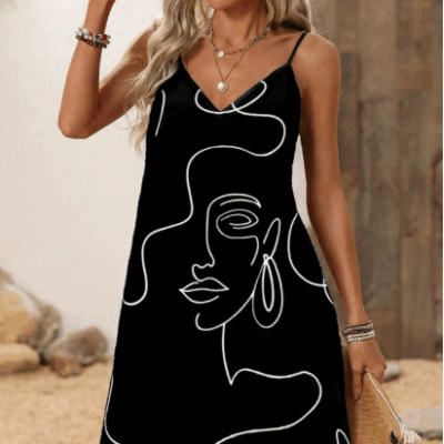 Casual Portrait Printed Dress